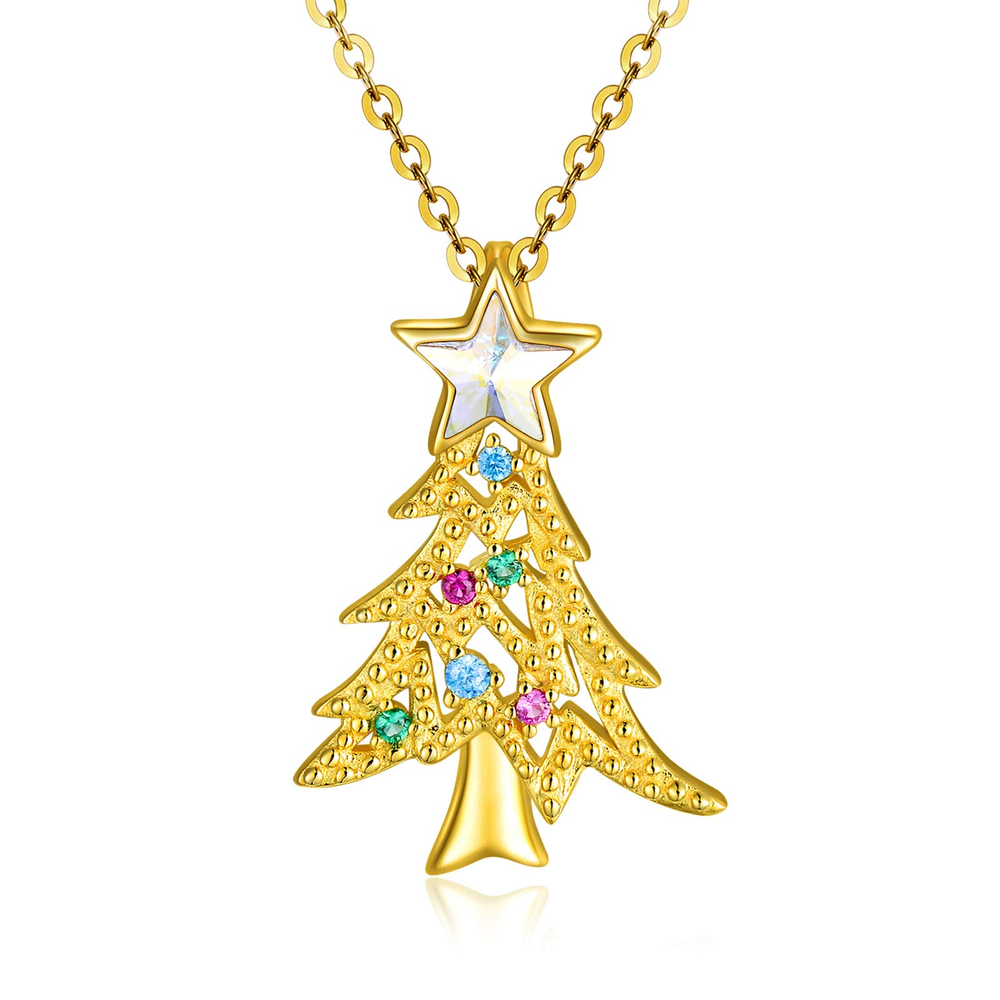 Christmas Gold Plated Tree Necklace with Crystal Jewelry Gift for Women and Girls - Minihomy