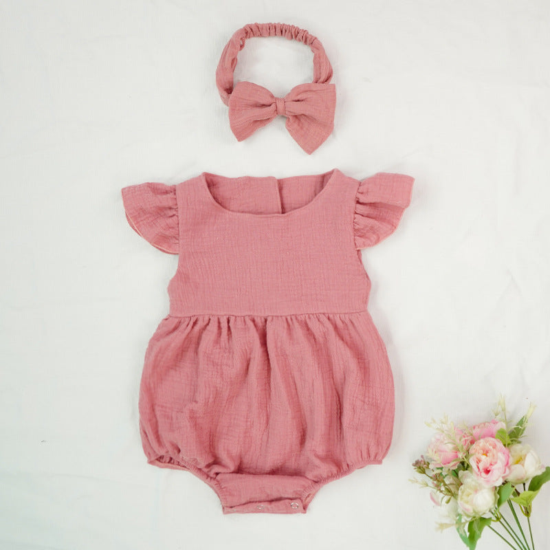 Baby Solid Cotton Ruffled Romper - Minihomy