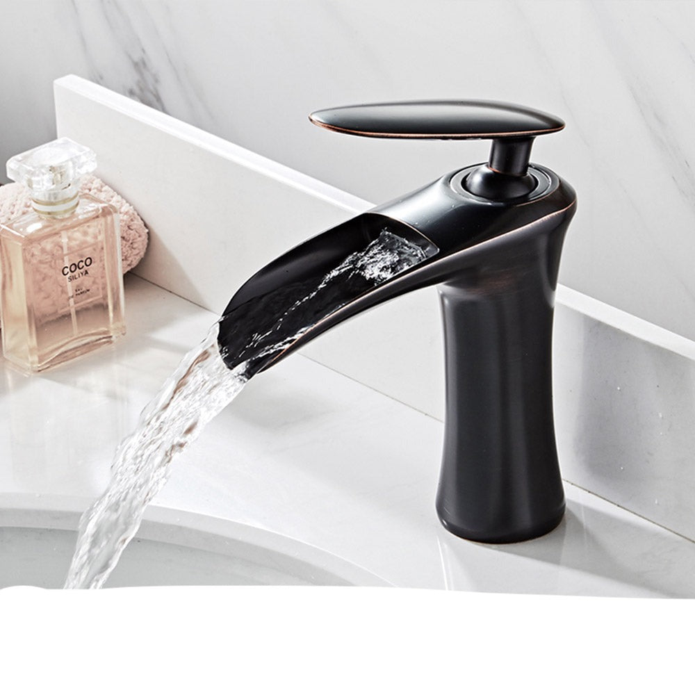 Full copper black and white hot and cold waterfall faucet - Minihomy