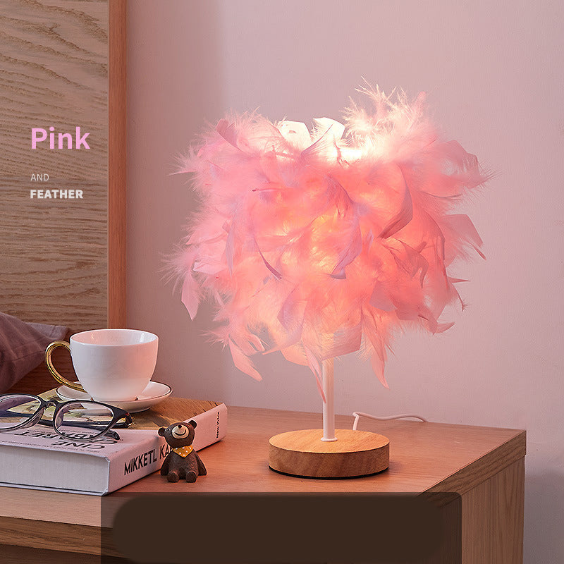 Romantic Feather Table Lamp For Wedding Home Bedroom Bedside Decor Desk Lamp