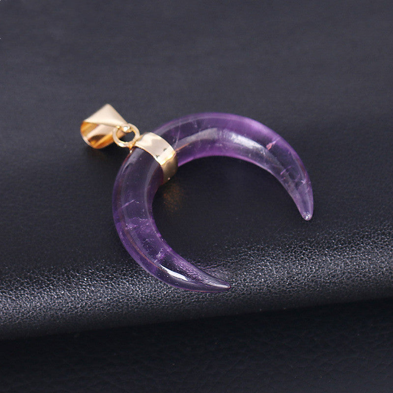 Crystal Semi-precious Stone Moon Pendant Necklace - Minihomy