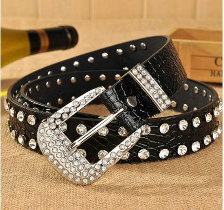 Rhinestone-embellished wide belt