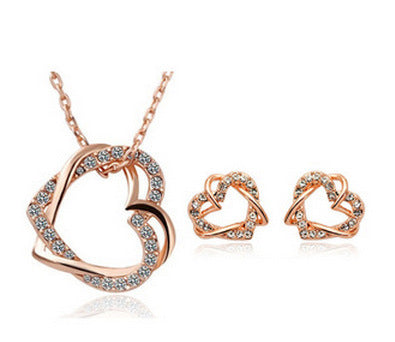 Jewelry Customized Double Diamond Heart Necklace Earring Set - Minihomy