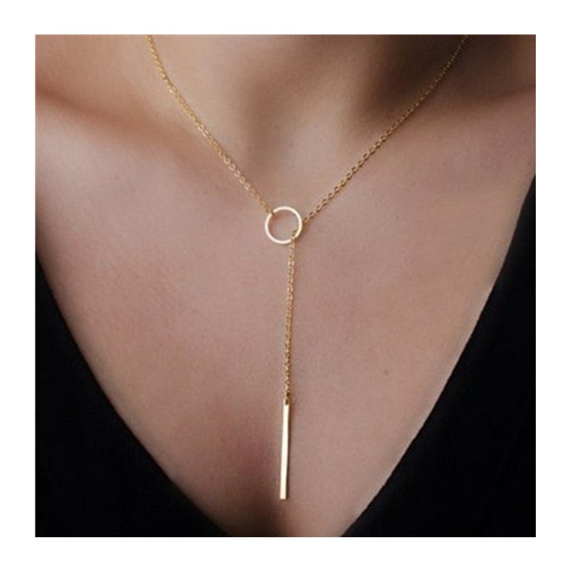 Simple Chain Metal Ring Short Necklace