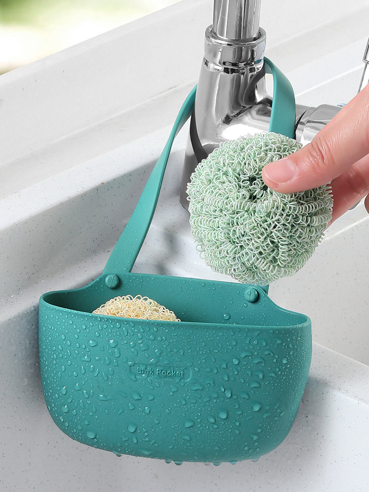 Sink drain bag faucet sponge rack