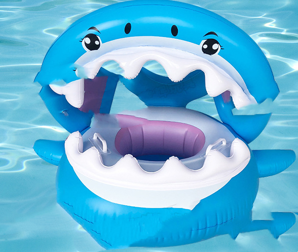 Inflatable Swimming Ring For Kids With Awning Shark Seat Ring Baby Float For Swimming Pool Toys Seat Removable Water Ring