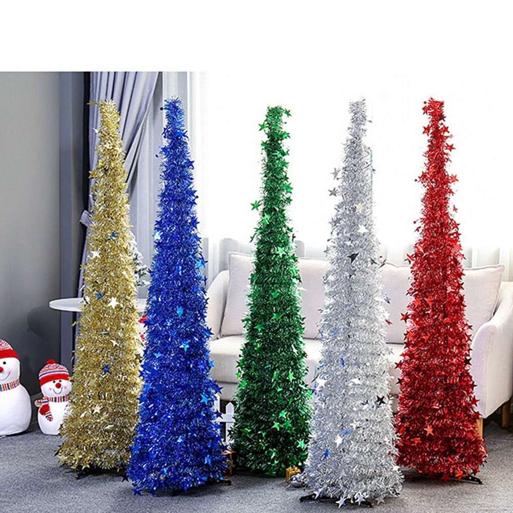 Artificial Tinsel Pop Up Christmas Tree with Stand Gorgeous Collapsible Artificial Christmas Tree for Christmas Decorations - Minihomy