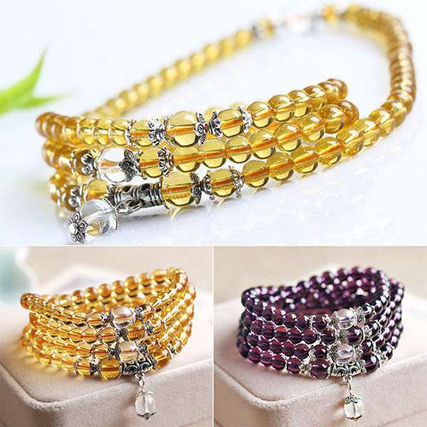 Amethyst Crystal Stone 108 Buddhist Prayer  Beads Mala Bracelet Necklace - Minihomy