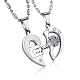 Titanium Steel Rhinestone Key Puzzles Couple Necklace Pendant