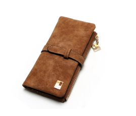 Retro matte leather two-fold draw long multi-card lady wallet