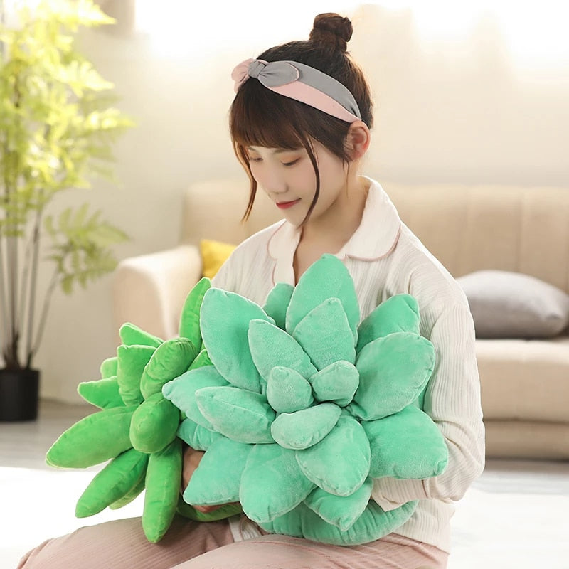 Lifelike Succulent Plants Plush Stuffed Toys Soft Doll Creative Potted Flowers Pillow Chair Cushion For Girls Kids Gift - Minihomy