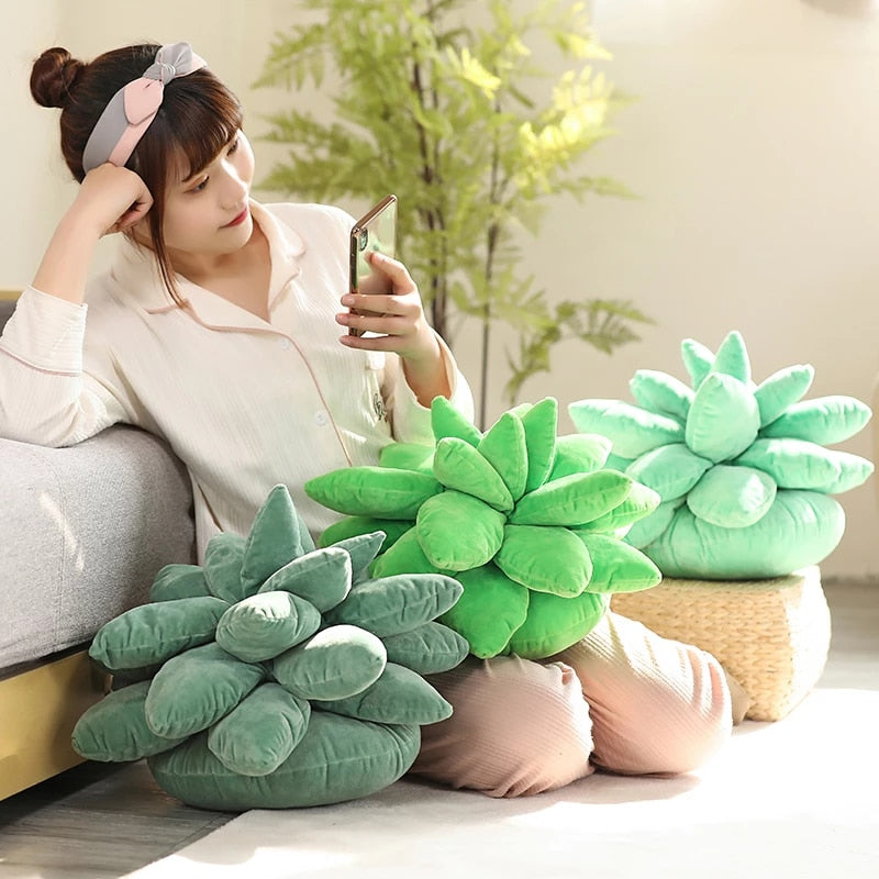 Lifelike Succulent Plants Plush Stuffed Toys Soft Doll Creative Potted Flowers Pillow Chair Cushion For Girls Kids Gift - Minihomy