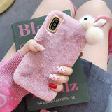 Cute Warm Rabbit Fur Plush diamond Phone Case