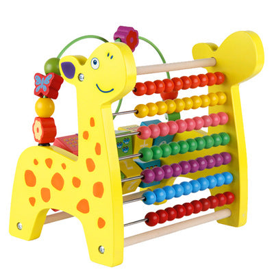 Wooden multi function deer knockout  calculation frame turn over plate rack three in one child early education puzzle toy