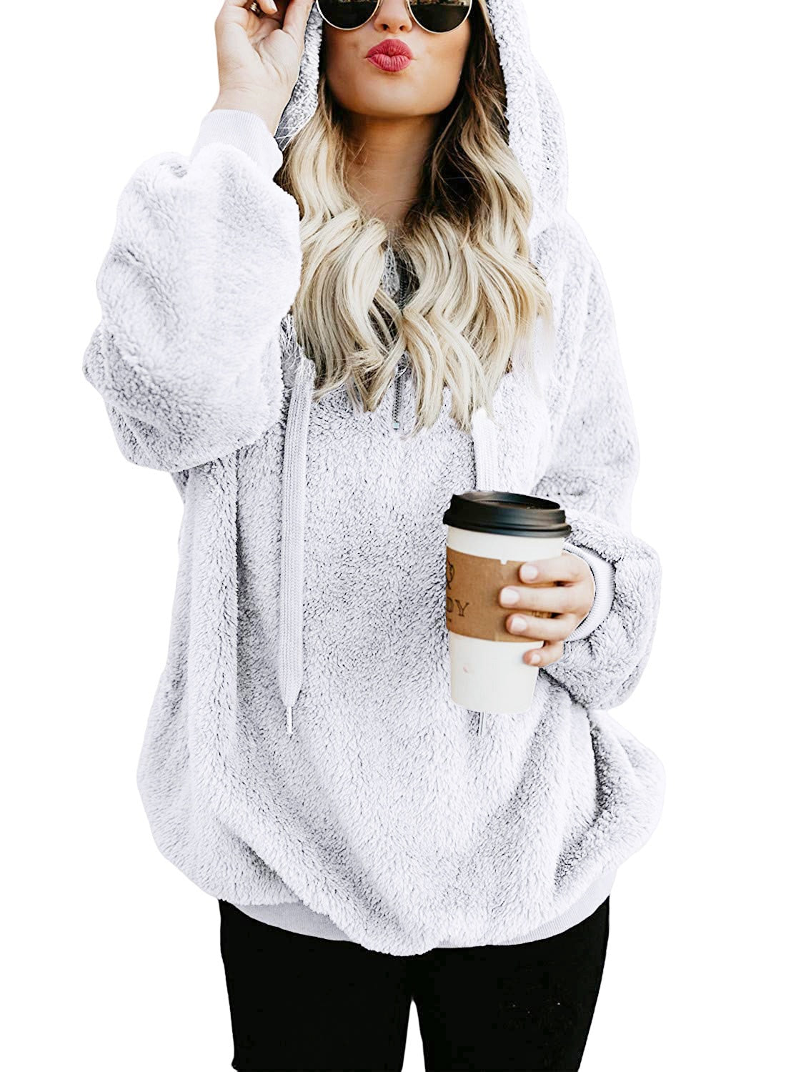 Plus Size Fall Winter Long Sleeve Plush Hooded Shirt Warm Sweatshirt