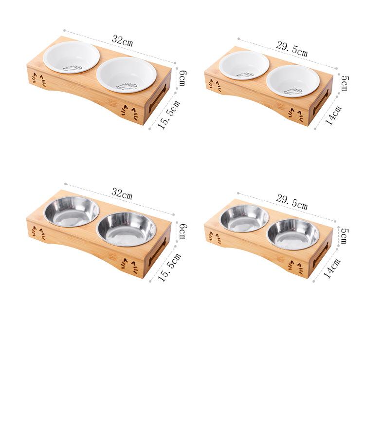 Elevated Cat Dog Bowls with Wooden Stand