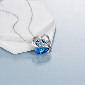 "Love You, Mom" Sterling Silver Necklace with Blue Heart Crystals