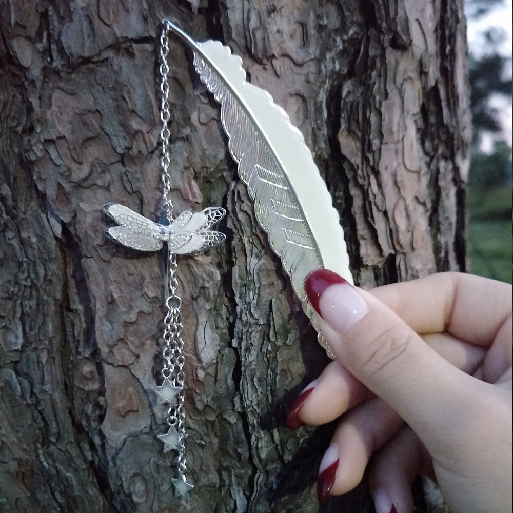 Luminous Retro Pure Copper Feather Bookmark - Minihomy