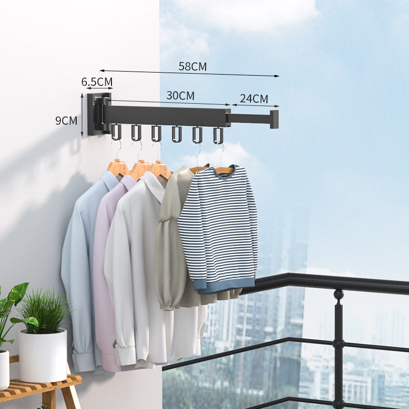 Folding Clothes Hanger Wall Mount Retractable Cloth Drying Rack Indoor & Outdoor Space Saving Aluminum Home Laundry Clothesline