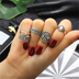 Vintage Hollow Carving Patterns Inlaid With Gemstones 5-Piece Combination Joint Ring - Minihomy