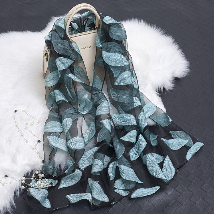 Cut flowers hollow silk scarf