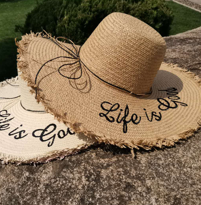 Summer vacation straw hat female visor letter Raffia lady beach hat