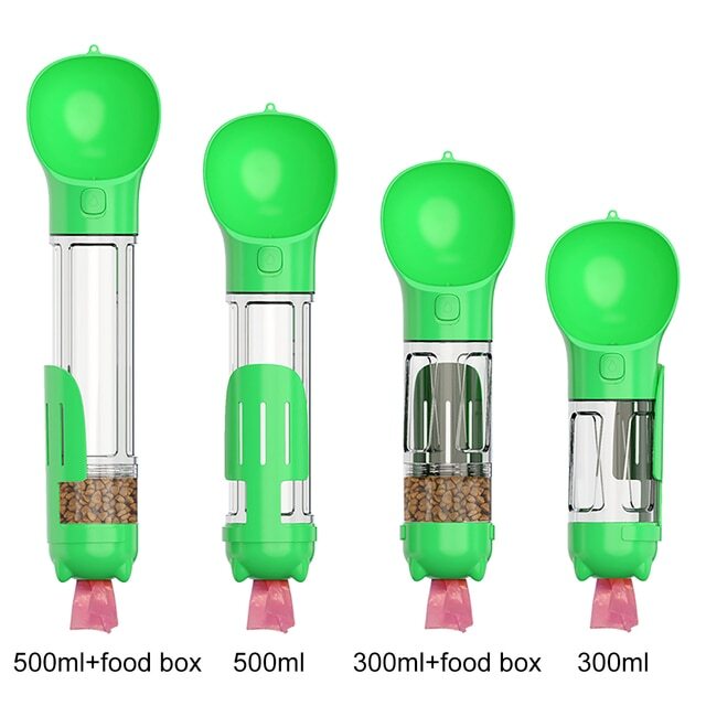 Color: green, Size: 300ml - KOMMILIFE Portable Dog Water Bottle Drinking Bottle Feeder Poop Dispenser 3 In 1 Leak-proof Multifunctional Dog Waterer