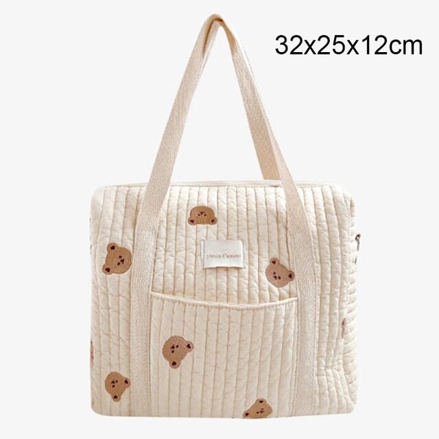 Bear Embroidery Baby Diaper Bag for Mother Cotton Mommy Bag Maternity Nappy Stroller Organizer Women Shoulder Bag Travel Outdoor - Minihomy