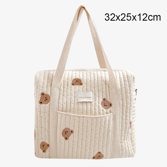 Bear Embroidery Baby Diaper Bag for Mother Cotton Mommy Bag