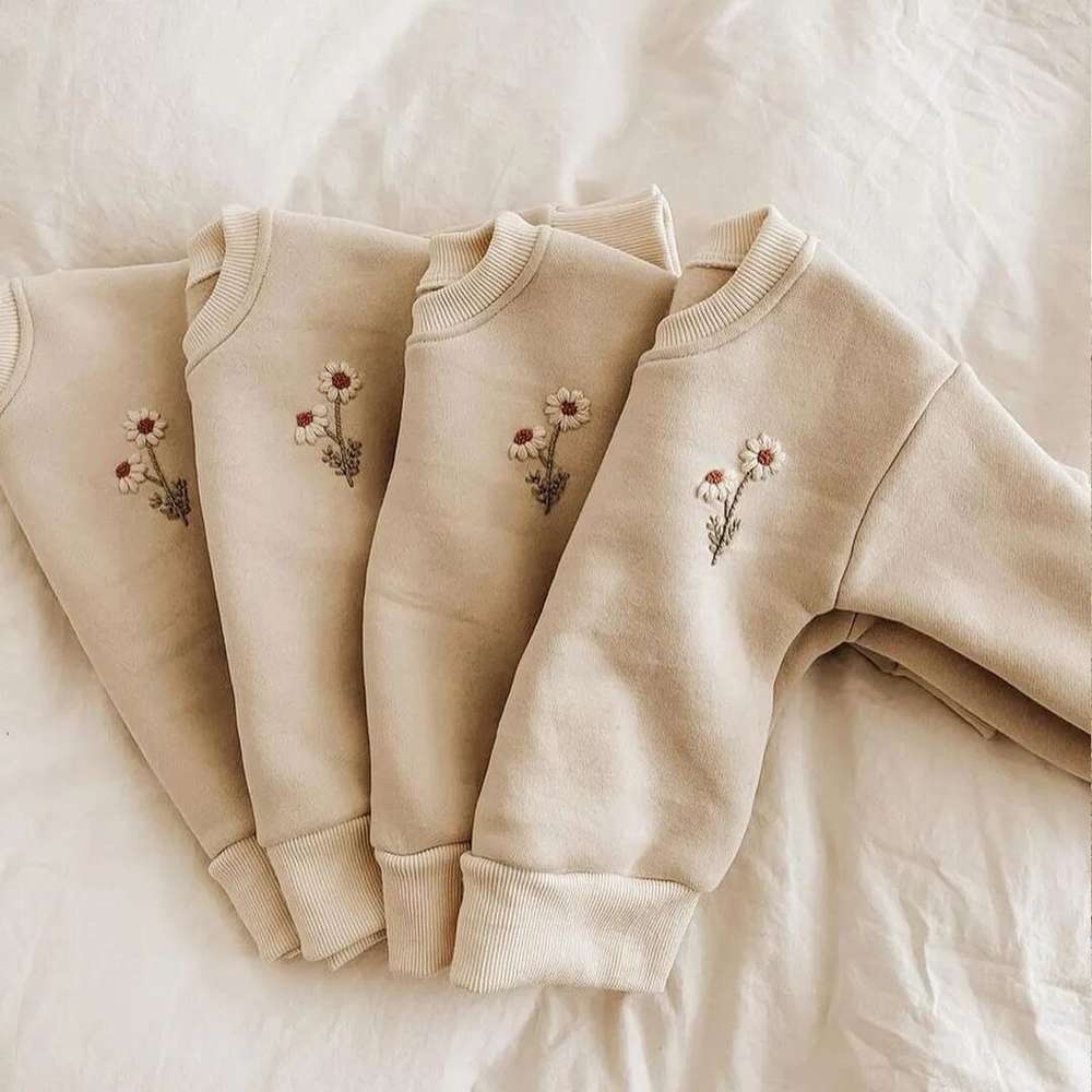 Baby Girls Clothes Set Fleece Embroidery Daisy Pullover Sweatshirt+Jogger Pants Set Girls Boys Tracksuit - Minihomy