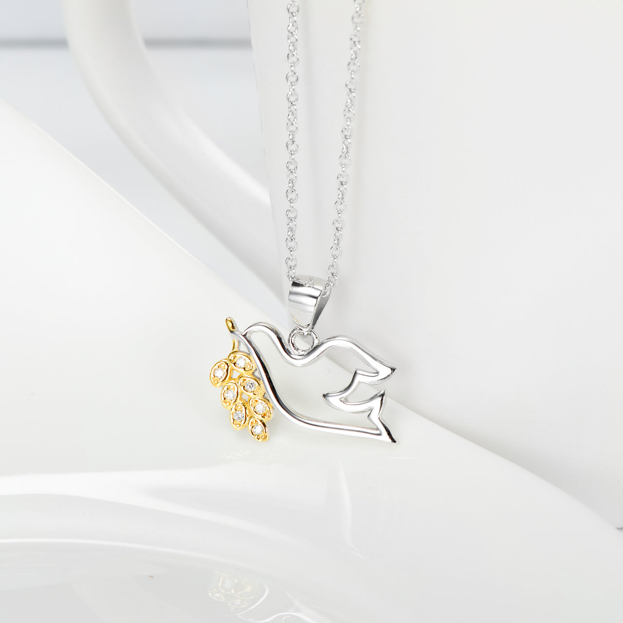 Peace Dove Pendant Gold Plated Necklace Female Micro Inlay - Minihomy