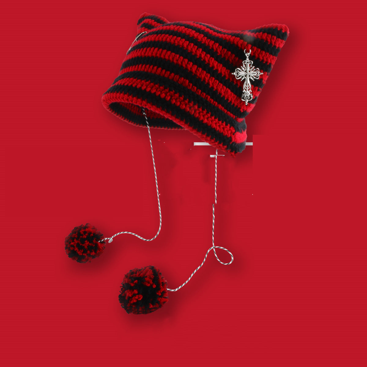 Ins Little Devil Striped Knitted Wool Hat Women