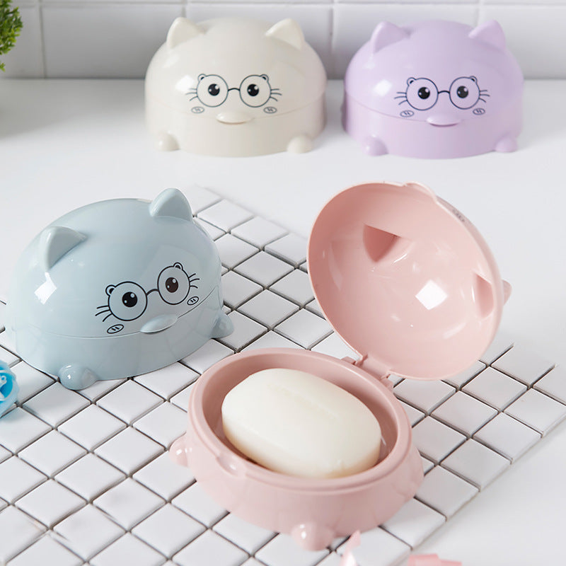 Household bathroom soap box with lid cartoon soap box - Minihomy