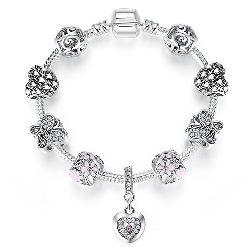 Silver Crystal Charm Bracelet for Women