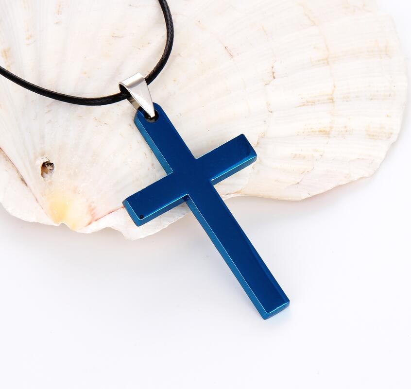 Korean Christian single smooth titanium Cross Necklace Pendant with chain stainless steel men's jewelry - Minihomy