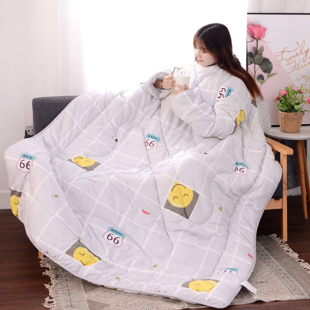 Multifunction Lazy Quilt with Sleeves Winter Warm Thickened Washed Quilt Blanket - Minihomy