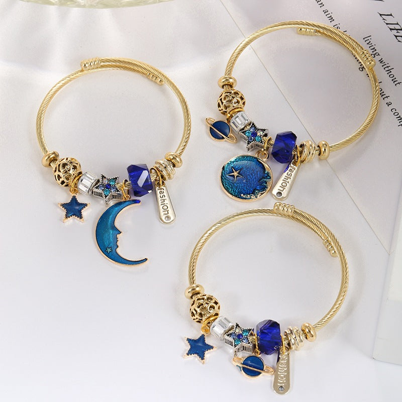 Stainless Steel Bracelet Series Star Mosaic Sun Flower Pendant Golden Bracelet