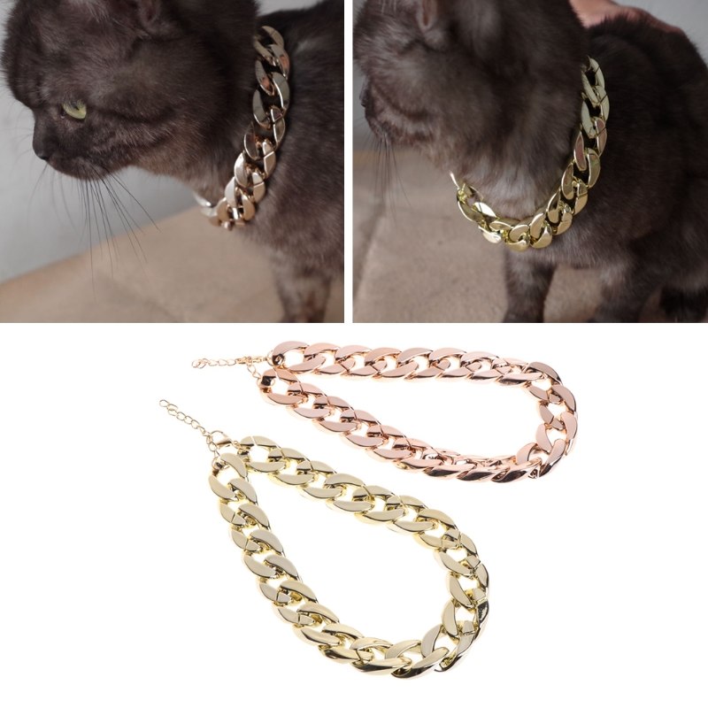 Pet Necklace Thick Gold Chain Plated Plastic Identified Safety Collar Puppy Dogs - Minihomy