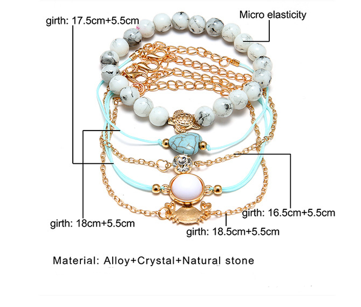 European and American style woven bracelet love turtle geometric round diamond set of five sets of bracelet - Minihomy