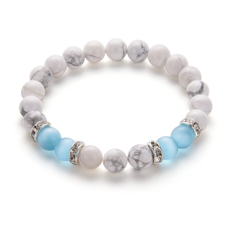 Blue Agate White Turquoise Pink Crystal Green Agate 8mm Set Bracelet - Minihomy