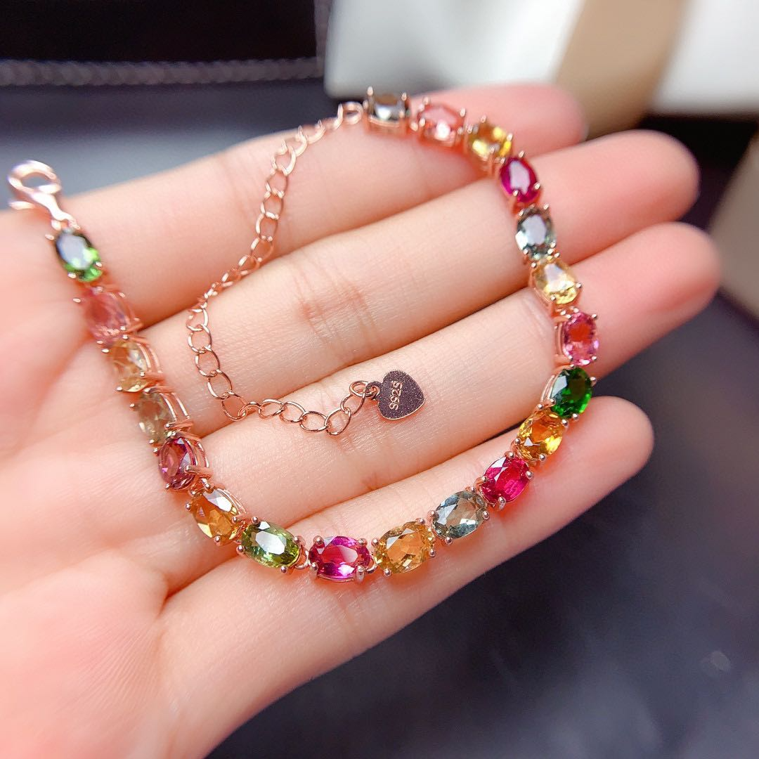 Natural Candy Color Tourmaline Bracelet Female Crystals