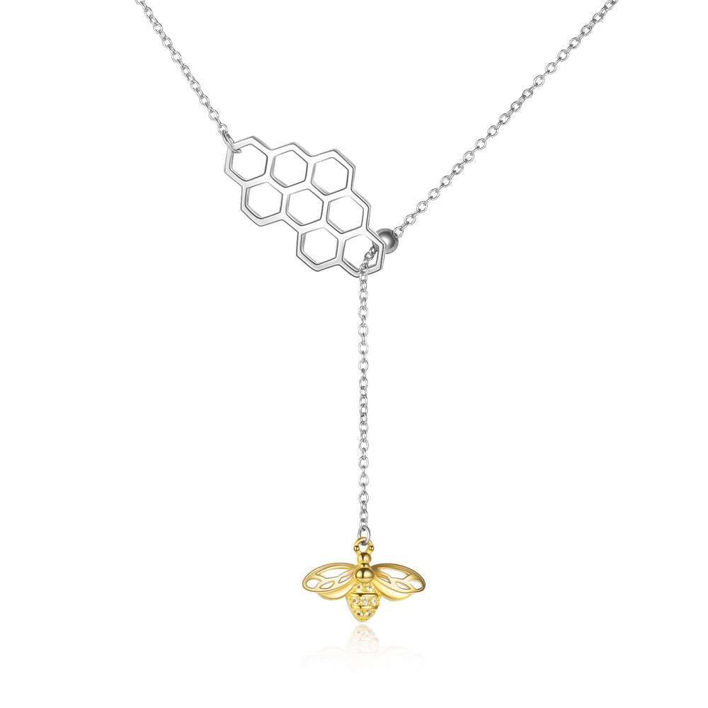 Bee Necklace 925 Sterling Silver Gold Plated Geometric Necklace - Minihomy