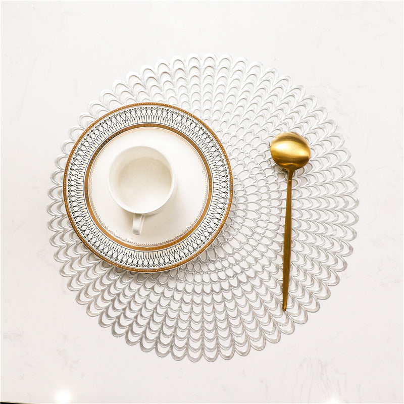 Solid color round PVC hollow placemat