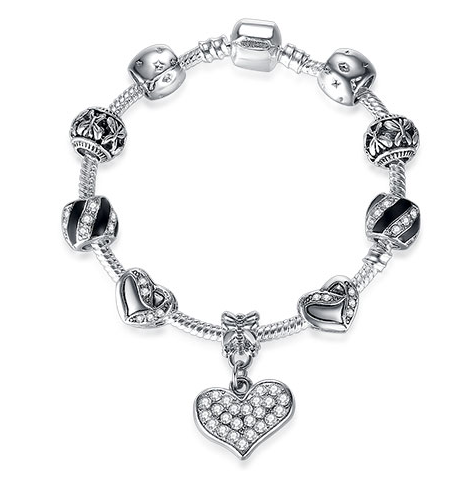 Silver Crystal Charm Bracelet for Women