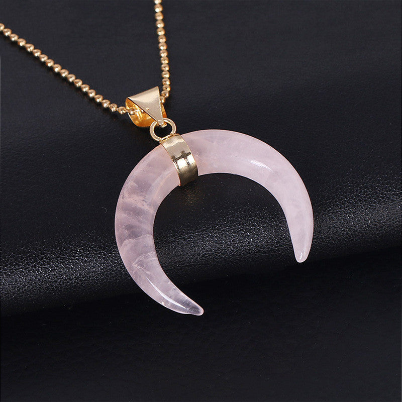 Crystal Semi-precious Stone Moon Pendant Necklace - Minihomy