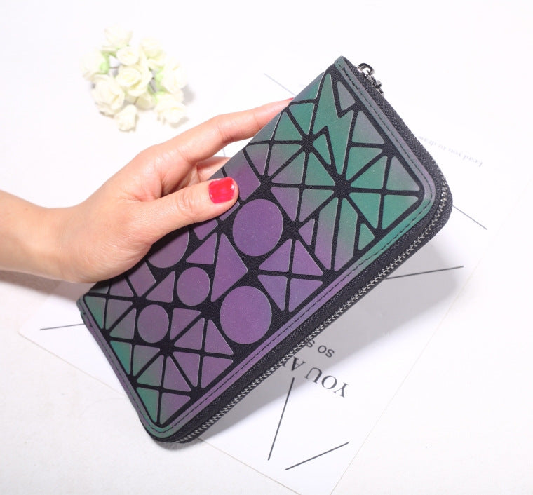 Geometry Three Folds Luminous Long Wallet Card Holder Carteira