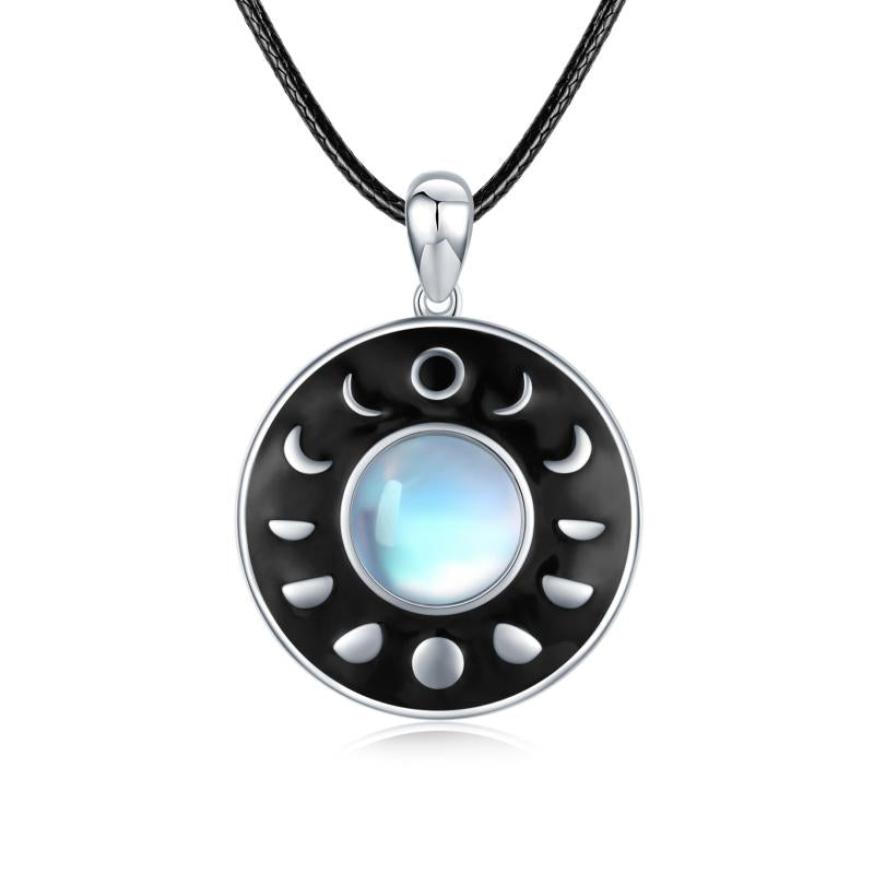 Moon Phase Necklace Moonstone Pendant S925 Sterling Silver Round Lunar Phases of The Moon Jewelry - Minihomy