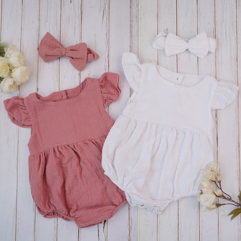 Baby Solid Cotton Ruffled Romper - Minihomy