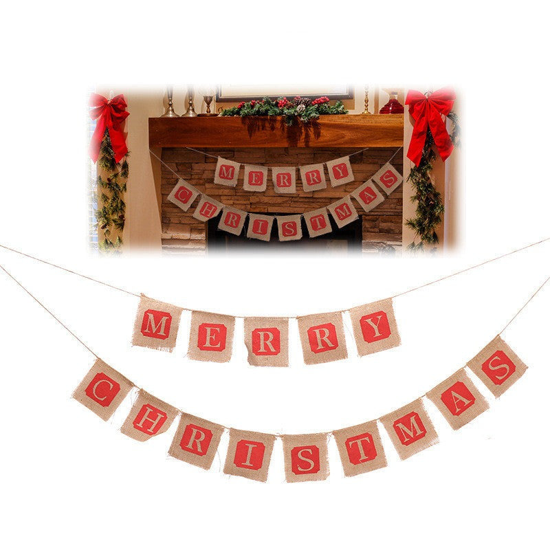 Merry Christmas sackcloth flag Christmas banner decoration - Minihomy