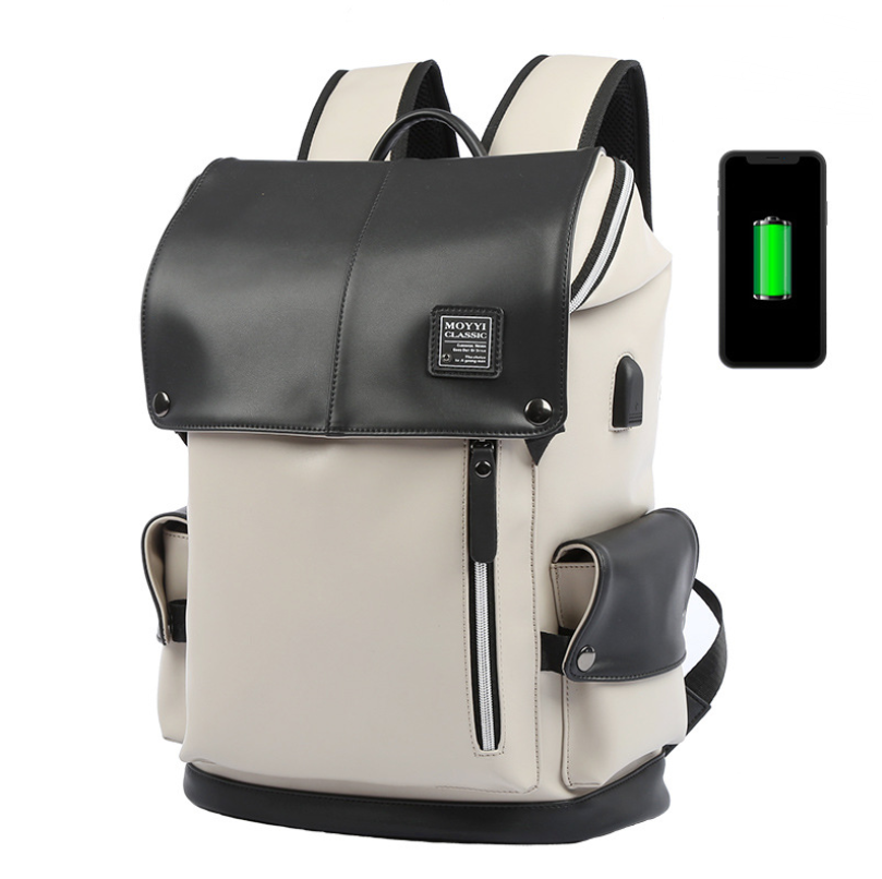 Casual Quality Bag Man Backpack PU Leather USB Recharging - Minihomy